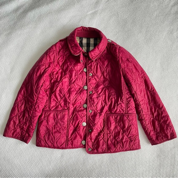 Little Girls Red Burberry Quilted Coat Size 5Y - Picture 1 of 12